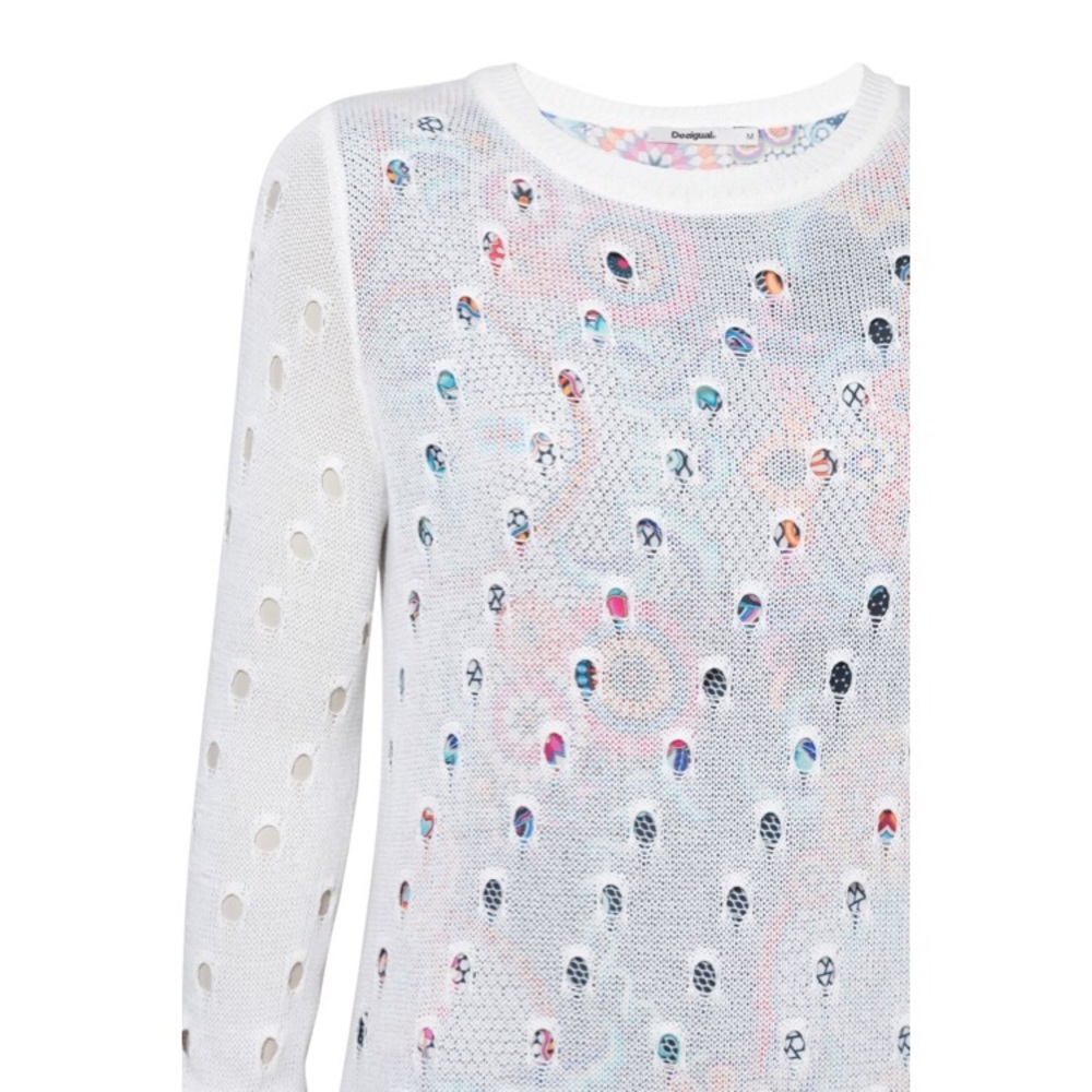 5/$25 Desigual Carol Holey Layered Sweater Bright - Picture 2 of 11